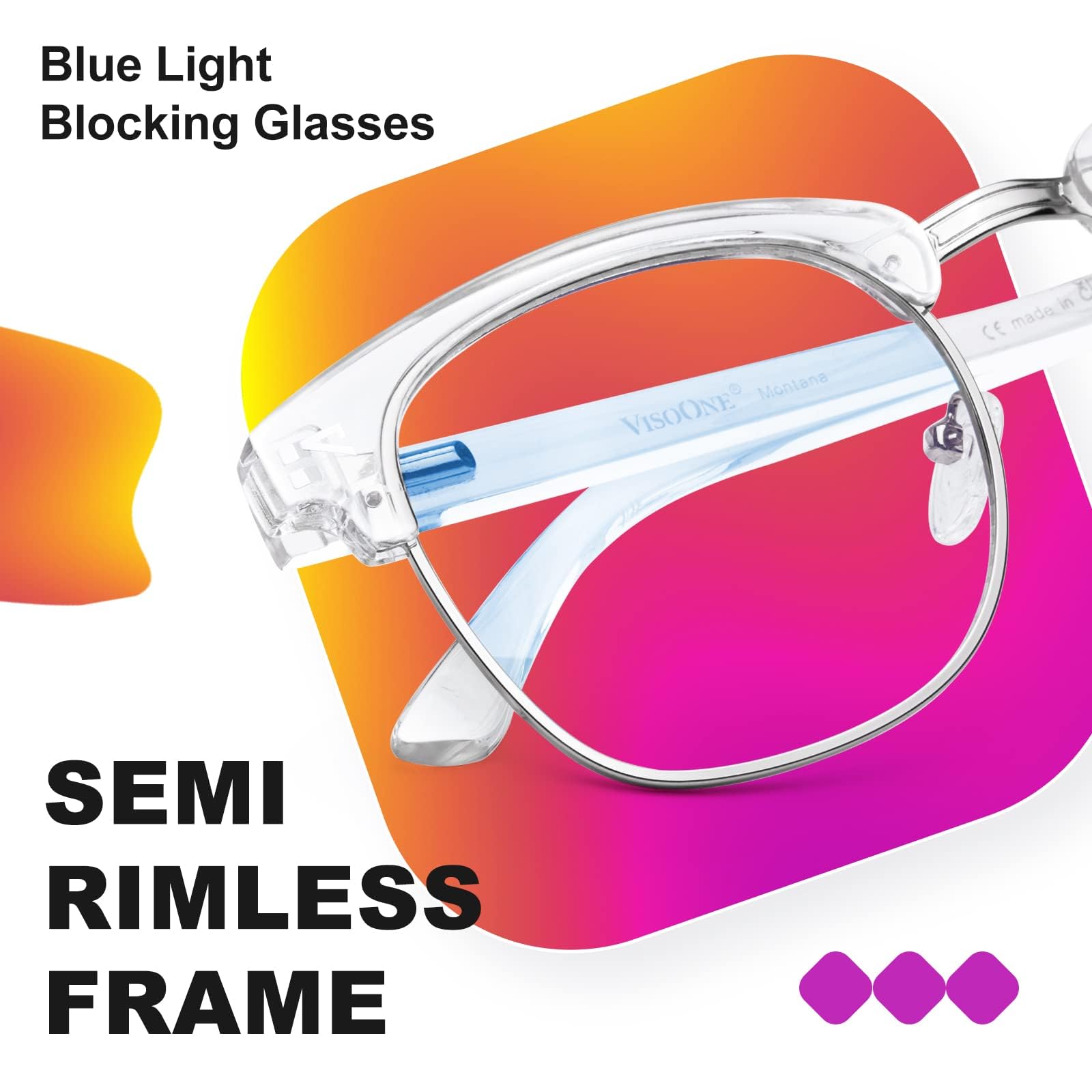 Gafas cuadradas con bloqueo de luz azul con antideslumbramiento de computadora para juegos de lectura, mujeres y hombres, Transparente, Large