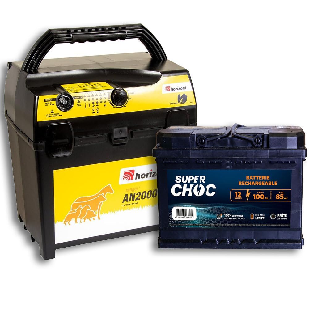 Horizont - Électrificateur Mixte de Clôture RANGER AN2000 + Batterie 12V 100 Ah - Poste 2 en 1, Alimentation Secteur ou/et Batterie - Fonctionnement Modulable - Garde Tous Types d'Animaux