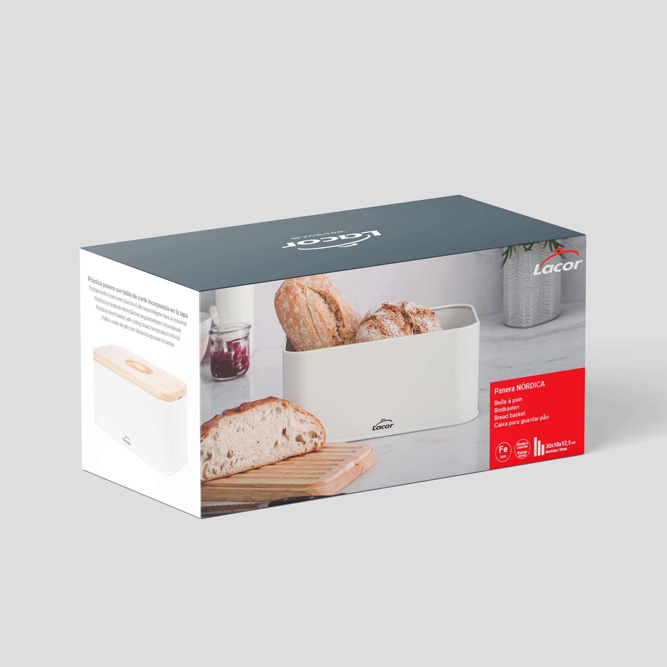 LACOR 62869 - Panera estilo Nórdico de Acero de Carbono, Tapa de madera | En madera natural, para un uso práctico y profesional en cocina; ideal para cocina profesional y uso diario en casa