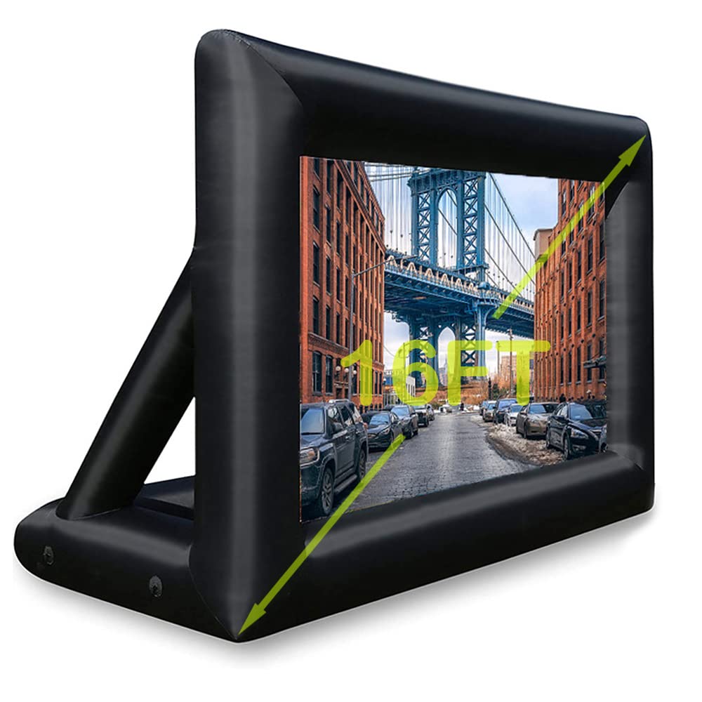 JUMEIYP 16 Ft Inflatable Outdoor Projector Screen, Portable Blow Up Cinema Projection Screen, with Air Blower, Tie-Downs and Storage Bag, for Backyard Pool Party Movie Nights (16Ft)