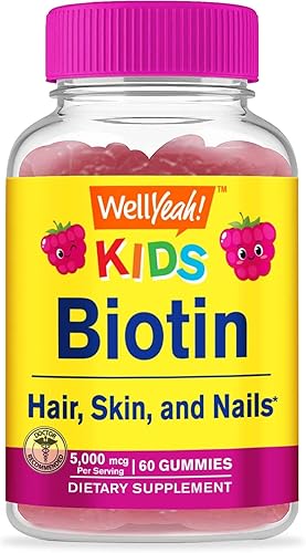 WellYeah Gomitas de biotina para niños de 5000 mcg – Apoya el crecimiento del cabello, la salud de la piel y las uñas – Sabores de origen natural –