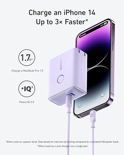 Miniatura 5 de Anker Cargador de pared de 45 W con cargador portátil de 5,000 mAh 20 W, banco de energía 521 (PowerCore Fusion), USB-C de doble puerto para iPhone