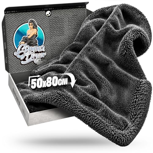 Nuke Guys Gamma Dryer XXL | Ultra saugstarkes Trockentuch 1400 GSM grau 50x80cm | Fusselfrei abgerundete sanfte Fasern kratzerfrei extra groß | Premium Mikrofasertuch für Auto Motorrad Fahrrad