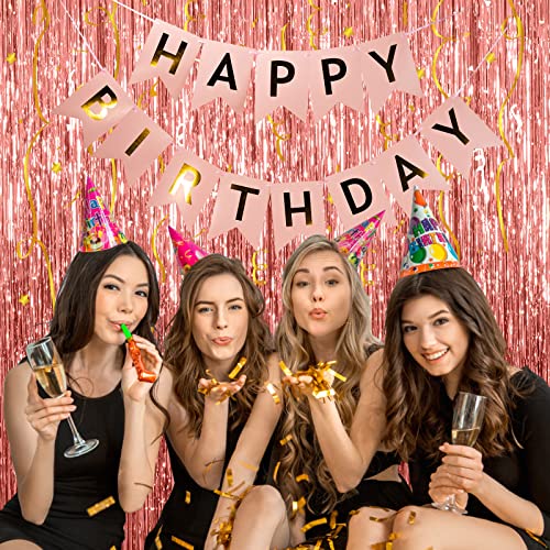 image for K.E.J. 5 Pack Foil Curtain Backdrop Rose Gold Metallic Tinsel Foil Fri