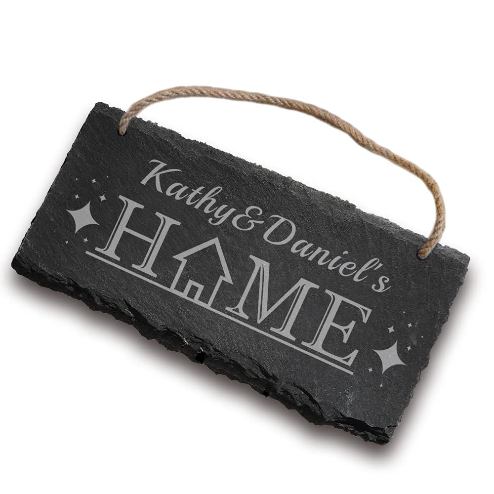 Garden Signs and Plaques Outdoor Engraved Slate Hanging Accessories House Plaque Sign Shed Sign Personalised Gardener Decorations Gift Family with Any Text(Home)