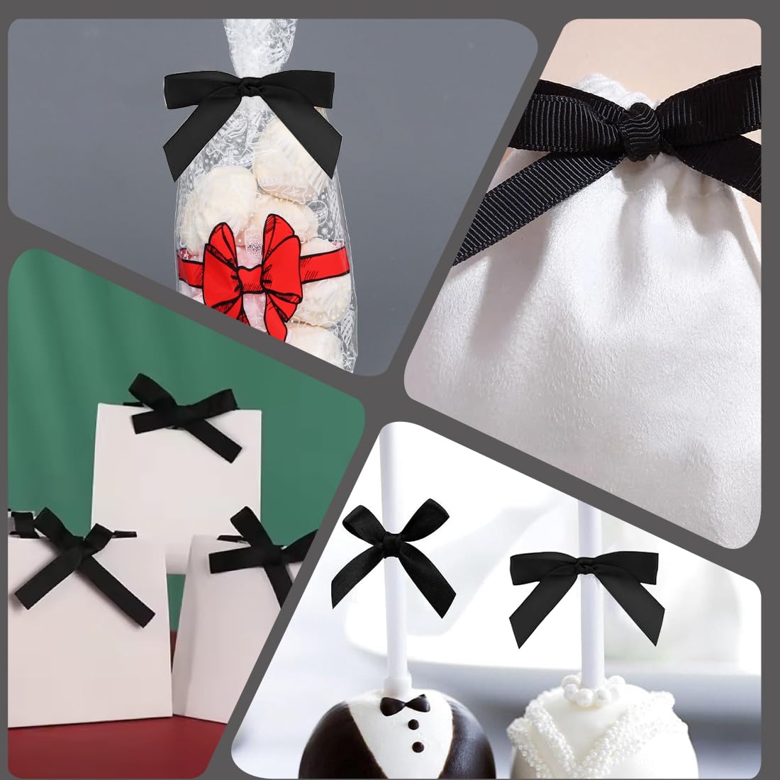 Moguri 20 Fiocchi Pre-Legati In Raso Nero, Con Filo Metallico, Mini Fiocchi Per Sacchetti Regalo, Confezioni Caramelle, Decorazioni Fai Da Te, Matrimoni, Compleanni