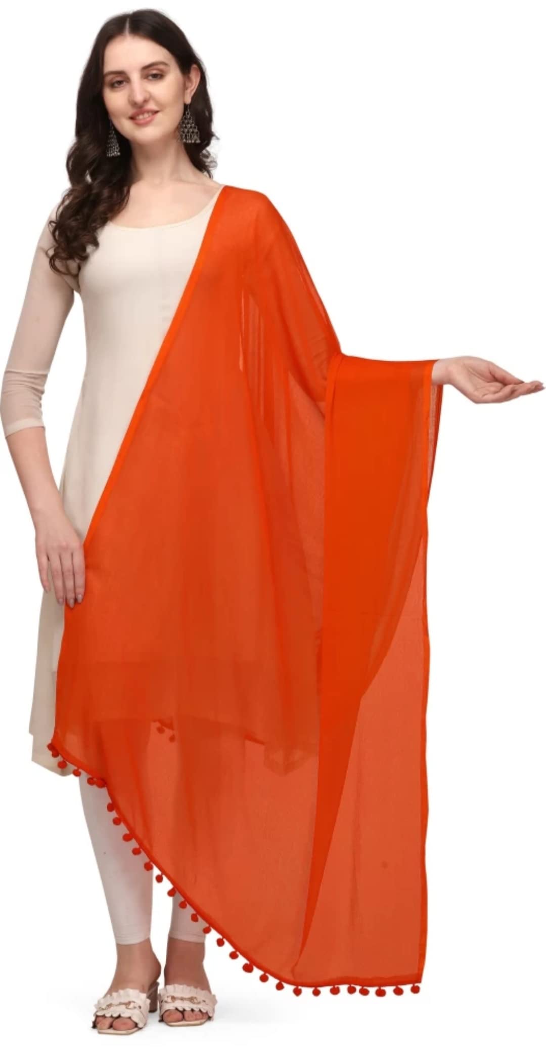 Solid Color Chiffon Dupatta For Girls And Women (orange)-image-10
