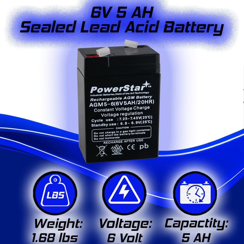 PowerStar 2 Pack - BATTERY 6V 6 VOLT SLA VRLA RECHARGEABLE 4, 4.5,5 AH battery