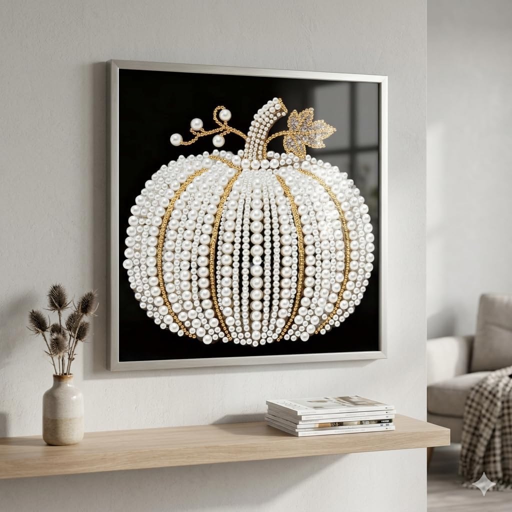 Morudeor Diamond Art Pearl Painting Kits for Adults,Special Shape Diamond Art Kits for Pumpkin, DIY 3D Plastic Pearl Painting Kit for Home Decoration 12 × 12 inch