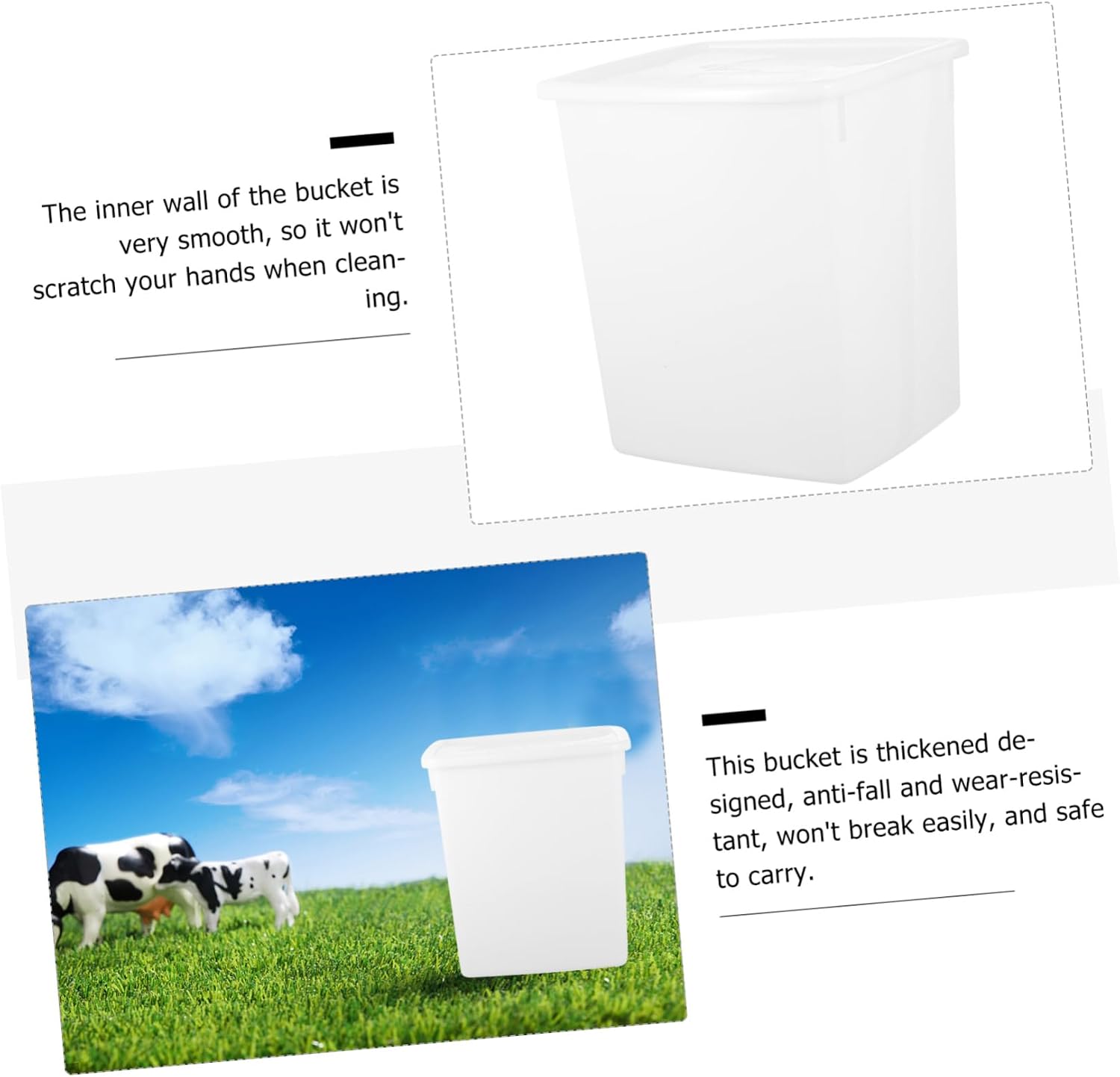 KICHOUSE White Plastic Bucket with Lid Food Safe Container for Milk and Cold Drinks Thickened Design for Kitchen and Restaurant Use