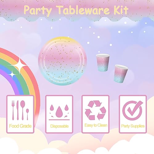 Miniatura 3 de 82 piezas de suministros para fiesta de cumpleaños, decoraciones de fiesta de Ptdwaz arcoíris degradado para niños y adultos, decoraciones de arco