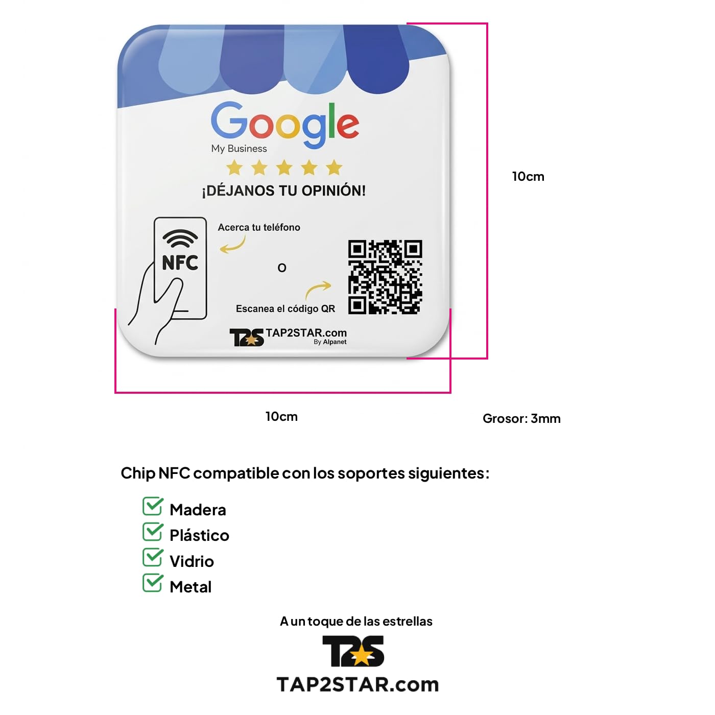 Placa Epoxy Reseñas Google NFC y QR - Compatible Superficies Metálicas con Antimetal - Aumentar Valoraciones Google - Fácil Configuración Web App - iPhone y Android - Sin Suscripciones