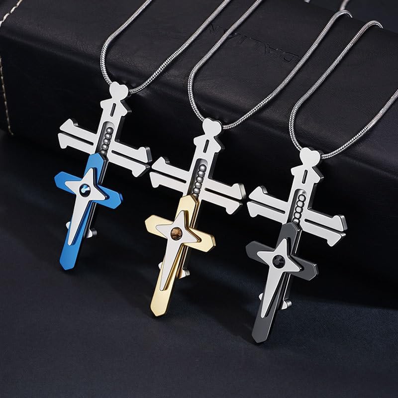 Titanium Steel EDC Stress Relief cross necklace with three layers of mechanical ratchet cross pendant Help Relieve Stress - Image 4
