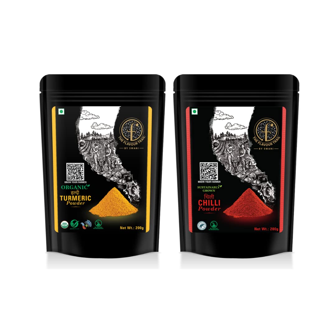 The Flavour Trail - Sustainably farmed Red Chilli Powder (Lal Mirch) + Organic Turmeric Powder ( Haldi), 200 GMS Each |Organically Farmed | Hygienically Processed | Pesticide-Free (B0B31FVCD7) Amazon Price History, Amazon Price Tracker