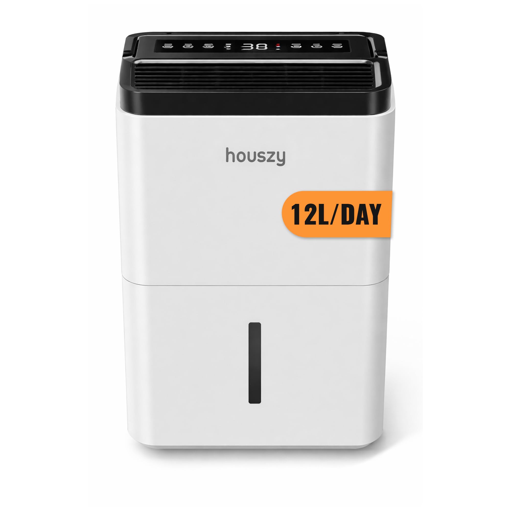 Houszy 12L/Day Compressor Dehumidifier, Portable Home Moisture Remover with Continuous Drain Hose, Digital Humidity Display, 24H Timer, 3 Modes, Filter, Quiet Operation, for Laundry Drying
