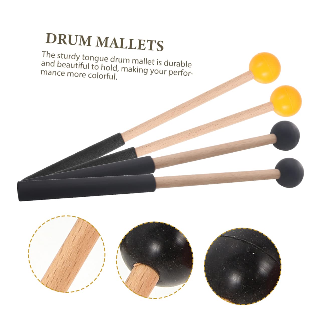 4 Filzkopf-Trommelschlägel Mit Holzgriff - Für Orchester & Marschkapellen