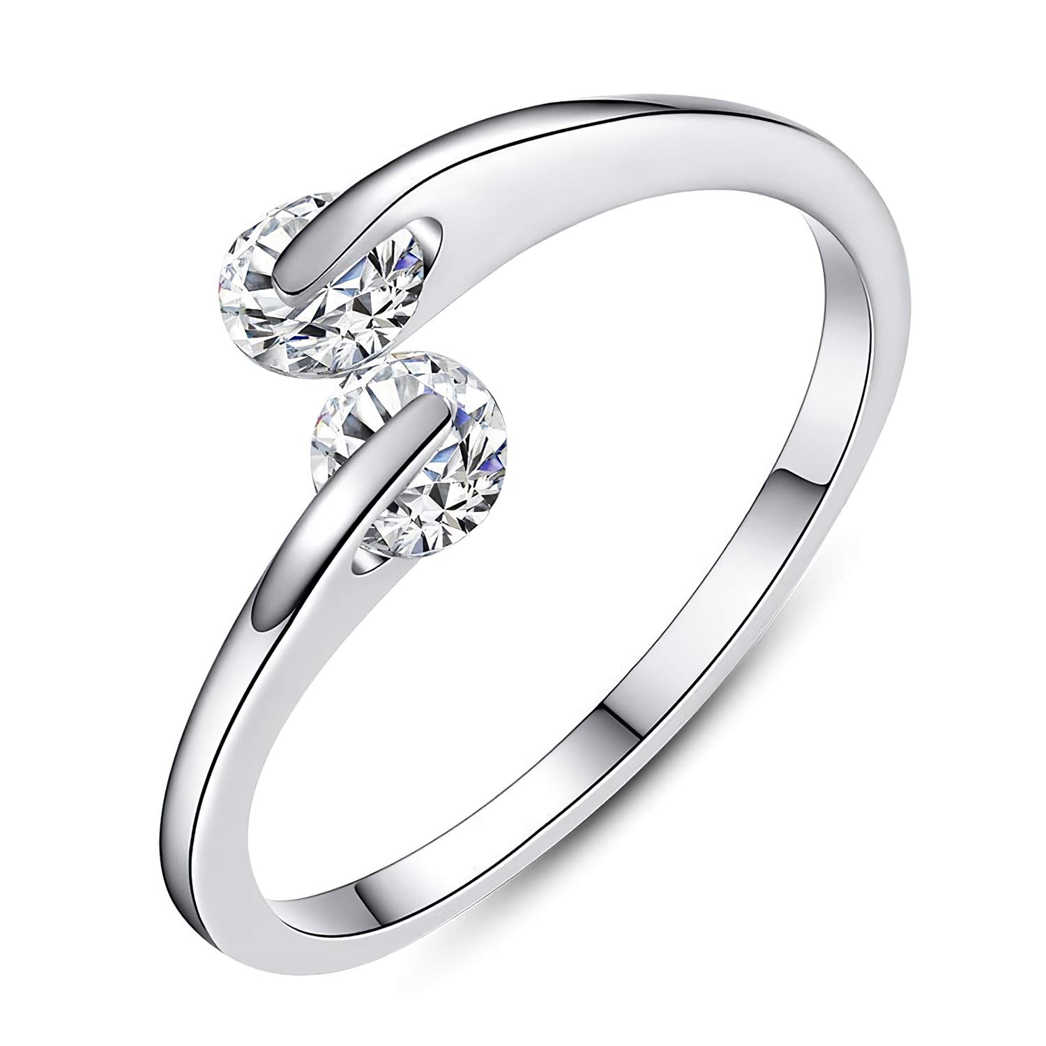 MADEONE Excellent Cut Cubic Zirconia Ring Single/Double Round Diamond Adjustable Wedding Band Engagement Ring 18K White Gold Plating Christmas Jewelry Gifts for women with Box Packing