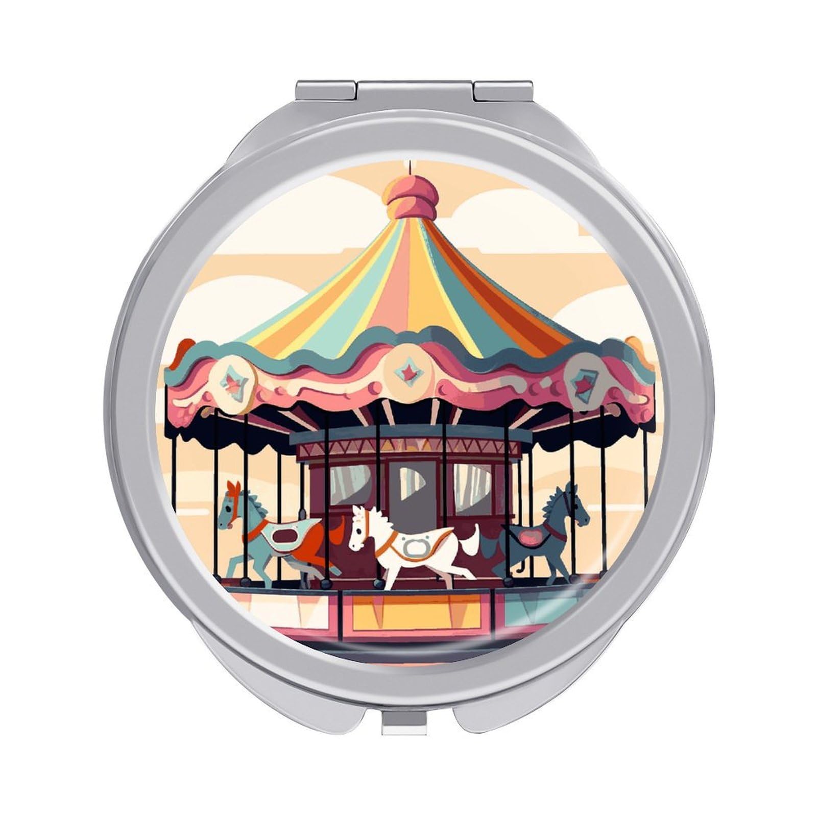 FodPand Compact Hand Mirror with 1x/2x Magnifying Round Travel Makeup Mirror Mini Foldable Carousel Cosmetic Mirrors Travel Essentials Gift for Women Girl Portable for Pocket Purse -Silver