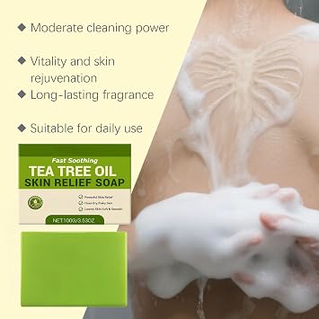 Natural Tea Tree Oil Soap Bar for Body,Face - Antifungal Soap with Deep Cleansing,Effectively Fights Skin Fungus & Body Odor,Suitable for All Skin Types,Green Soap Bar for Shower and Facial Care