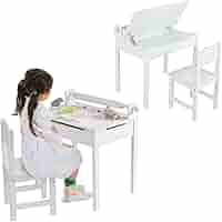 Set Scrivania E Sedia Bambini LIFEZEAL - In Legno Con Cassetto E Libreria - Per Cameretta 3-8 Anni - Bianco - Foto 5