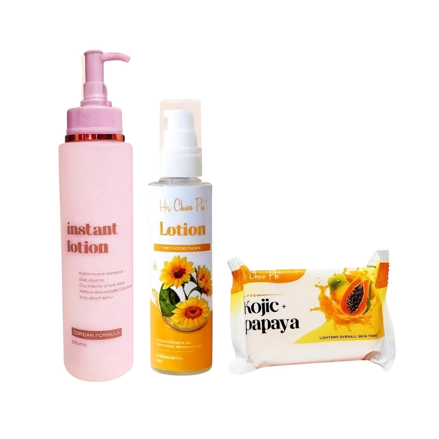 Her Choice PH Set C: Body Radiance Combo – Kojic + Papaya Soap 120g, Instant Moisturizing Lotion SPF 50 (250ml), Sunflower Beauty Oil for Smooth Hydration