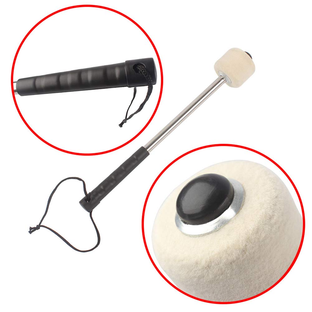 Baguettes de Grosse Caisse avec tête en Feutre de Laine,Baguette Tambour de Basse, Feutre tête Percussion Millets Timpani bâtonnets avec poignée de bâtonnets de Batterie Noire