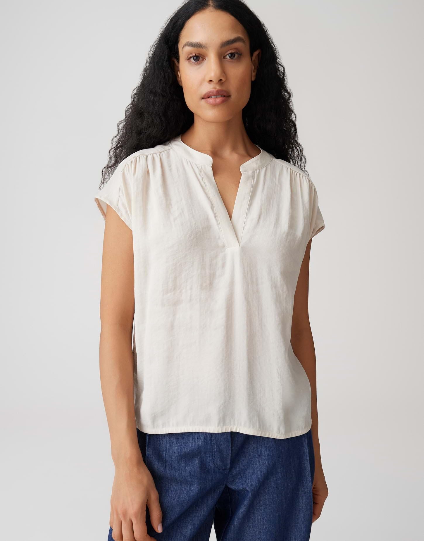 OPUS Damen Kurzarmshirt | Jerseyshirt im Materialmix Loose Fit