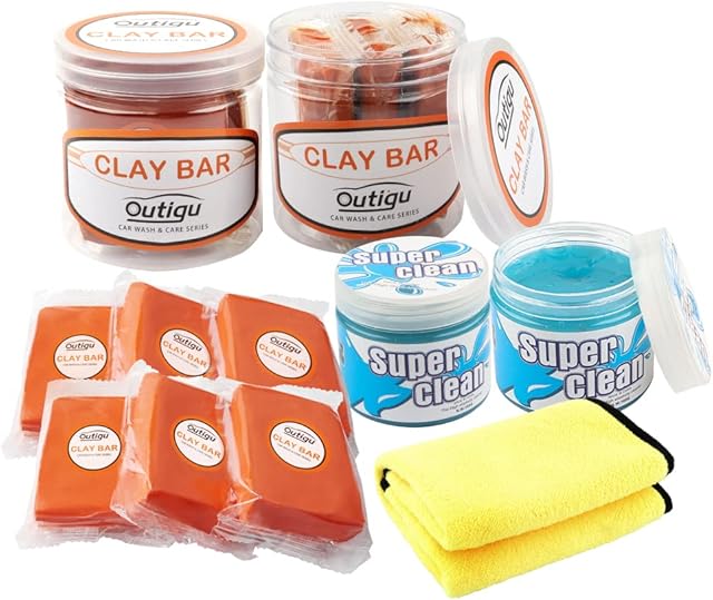 Car Clay Bar 6 Pack 1.3lb, 2 Pcs Cleaning Gel for Car Detailing, Clay Bar Kits for Cars Wash Clean Waxing Coating Polishing, Car Cleaning Gel for Car Vent Dashboard Dust Remover, Towel Included