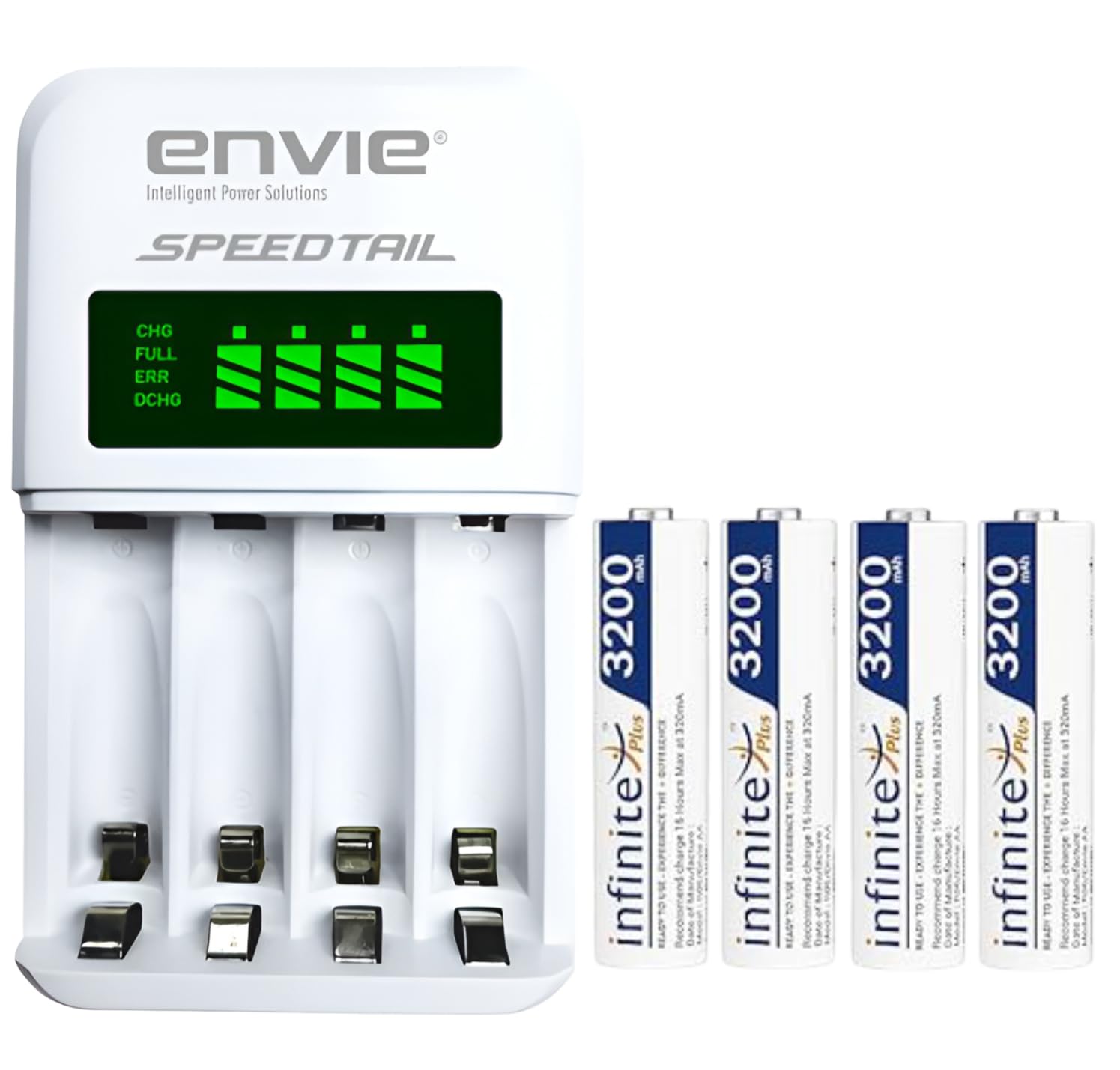 Envie ECR 99 SPEEDTAIL Smart Ni-MH Battery Charger for AA & AAA Rechargeable Batteries with 4 x 3200mAh High Capacity Ni-MH Cells | LCD Display Indicator | Auto Cut-Off & Quick Charging (White)-image-16