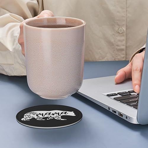 Miniatura 7 de Niukom 6 posavasos de cuero con diseño de mamá oso para bebidas con soporte, juegos de posavasos para mesa de bebidas, posavasos para sala de estar,