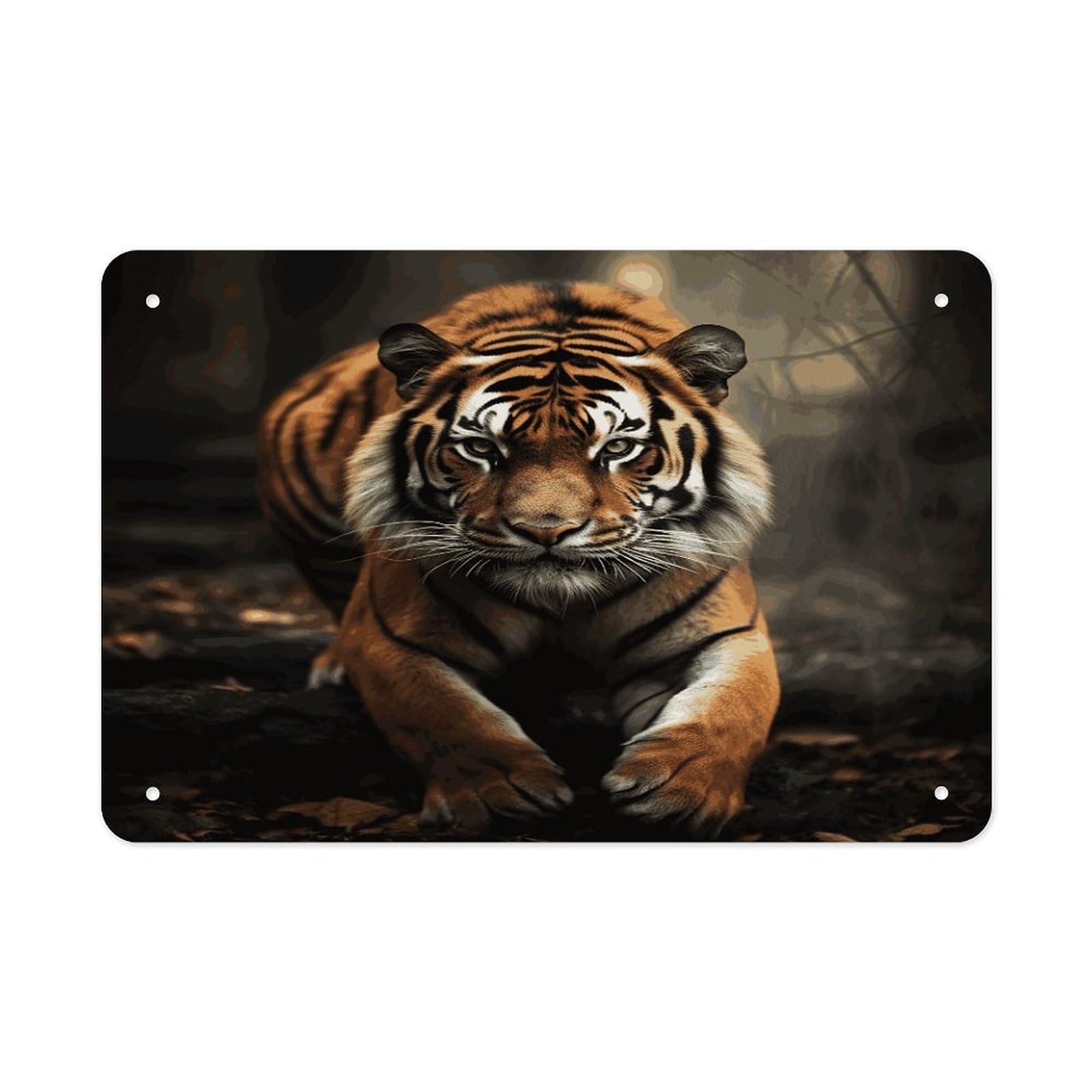 LDGSUPH Wild Animals Tiger Metal Tin Sign Wall Art Prints Folded Edge Iron Sheet Painting with Holes for Wall Prints Decorative Picture Metal Signboard Decor Painting Wall Decor