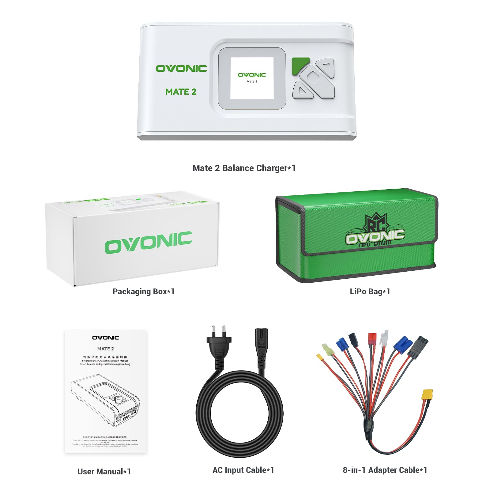 OVONIC Smart Akkuladegerät AC 200W 12A LiPo Balance-Ladegerät für LiPo/Li-Ion/LiHV/Life (2–6S) und NiMH (4–15S) Weiß Mate2