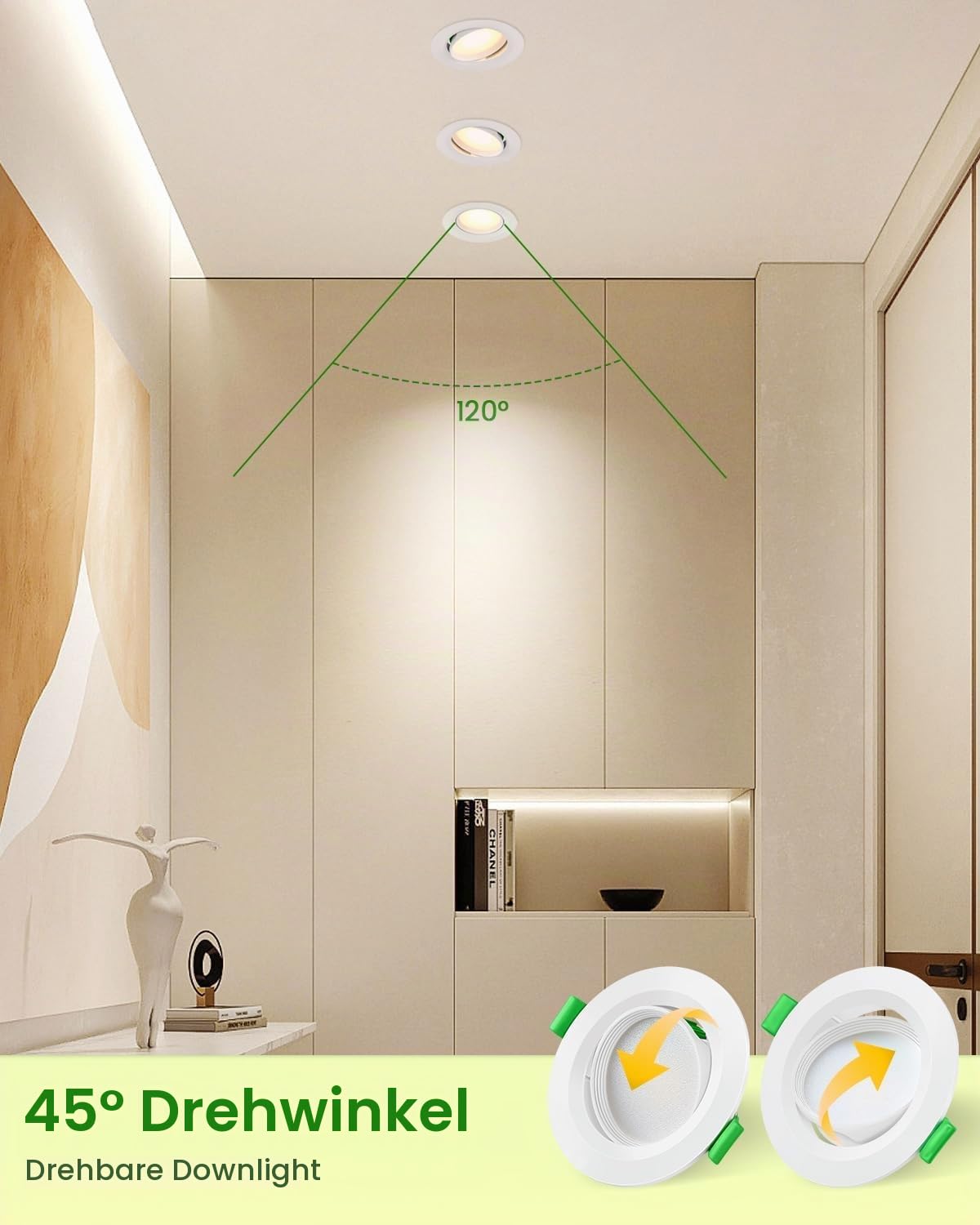 LED Einbaustrahler 230v 5W, LED Einbauspots Dimmbar Spots Deckenleuchte 68mm, IP44 Einbauleuchten Schwenkbar für Einbaubeleuchtung 3000K/4000K/6500K Einbaustrahler, 12er Set