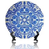 Mandala Boho Pattern Blue White Exquisite Decorative Plate Vintage Painting Handmade Ceramic Wall...