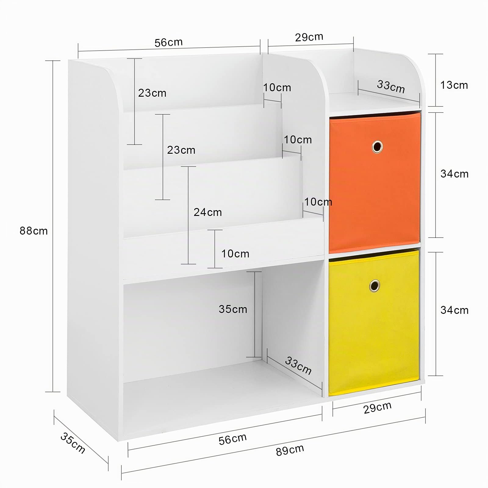 SoBuy KMB37-W Étagère de Rangement pour Livres et Jouets Enfant Bibliothèque Étagère à Livres Meuble de Rangement Multifonctionnel avec 2 Paniers