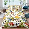 Loussiesd Kinder Bettwäsche Set Cartoon Dino Bettwäsche 135×200 cm Dinosaurier Jungen Bettbezug für Mädchen Kids Microfaser Himmlische Qualität Betten Set mit 1 Kissenbezug 80x80cm Einzelbett 2 teilig