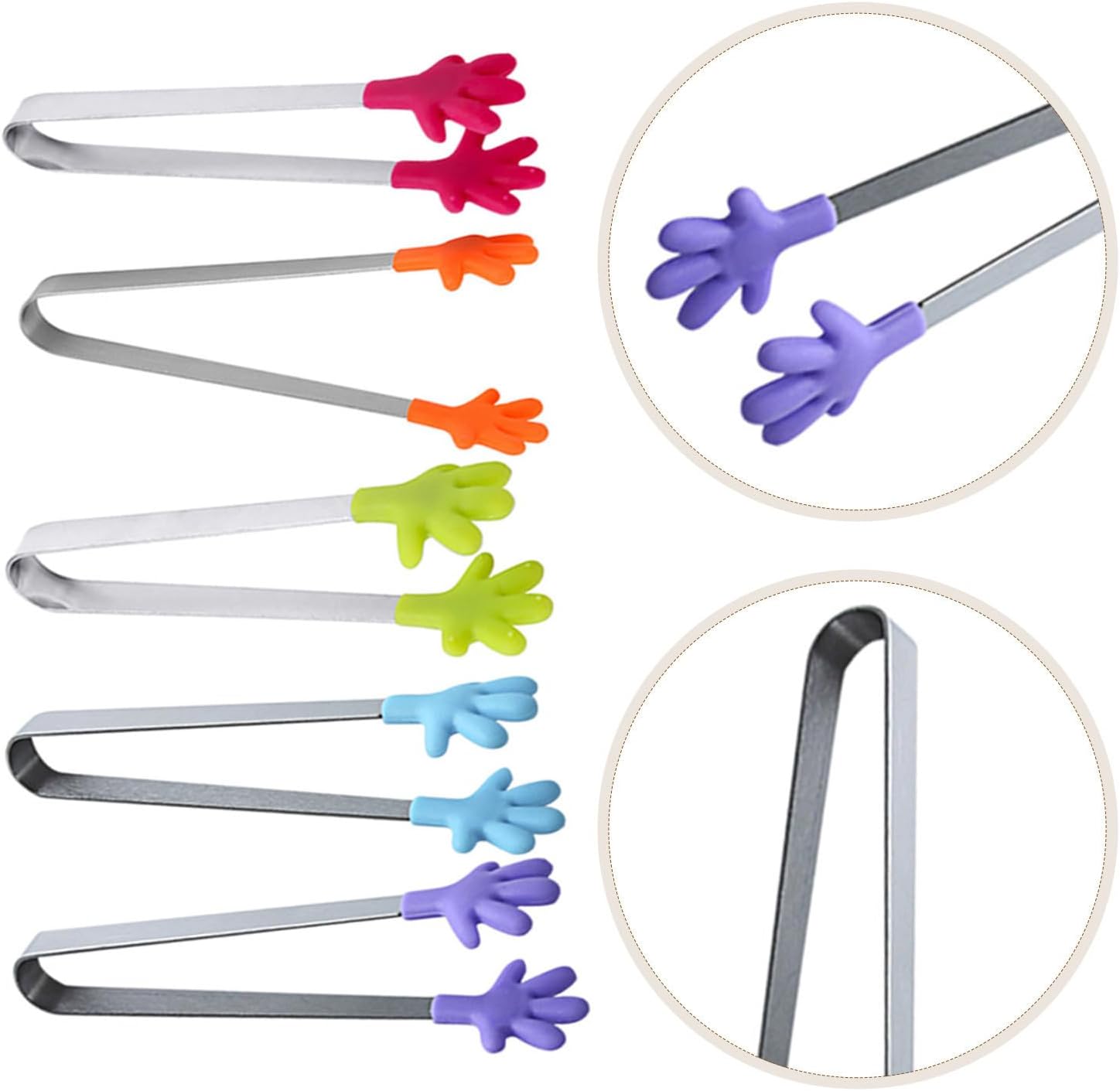 5pcs Silicone Food Tongs with Stainless Steel Tips for Boys and Girls