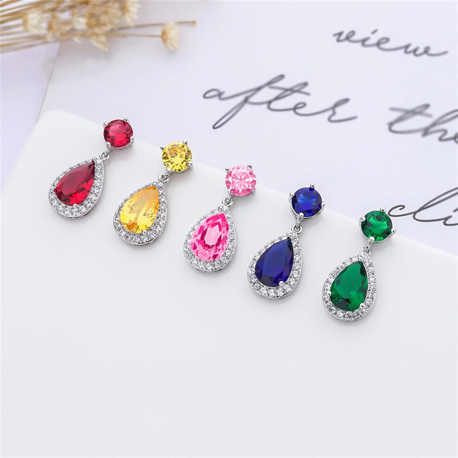 VONSSY Drop Dangle Earrings | Gemstones Waterdrop Teardrop White Gold Plated Crystal Hanging Cubic Zirconia Hypoallergenic Earrings | Stylish Jewelry Gift for Mother Daughter Wife - Image 8