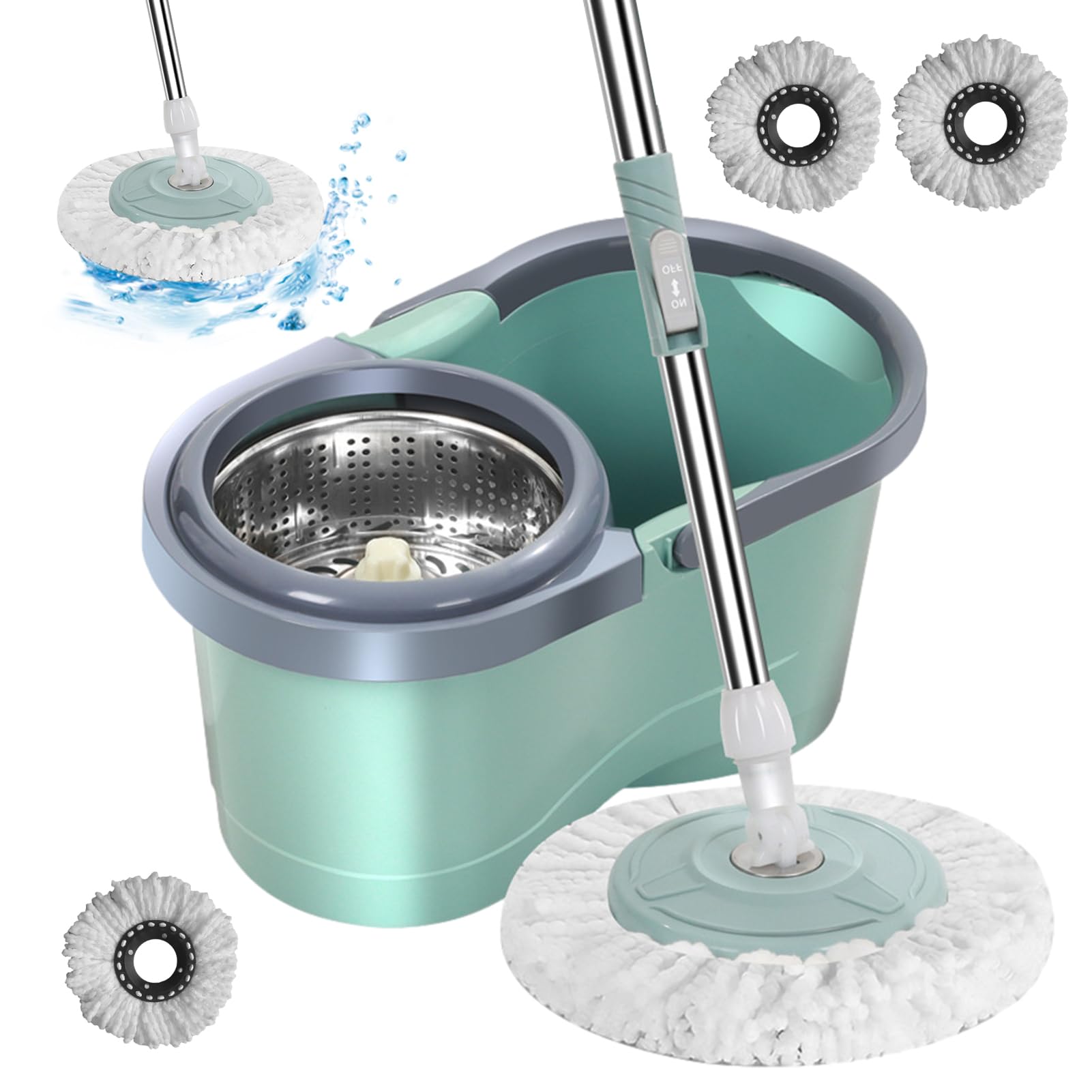 Rinse Clean Spins Mop & Bucket - Cubo pequeño con escurridor | Cubo escurridor de fregona | Cubos de fregona para el hogar | Mopa y cubo de 360 giros | Mopa giratoria automática con cubo | Cubo con