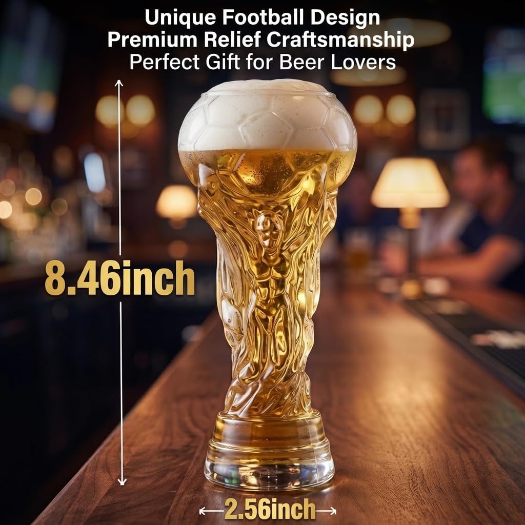 Football Pattern Beer Glass Stemmed Pilsner Goblet 8.5 In