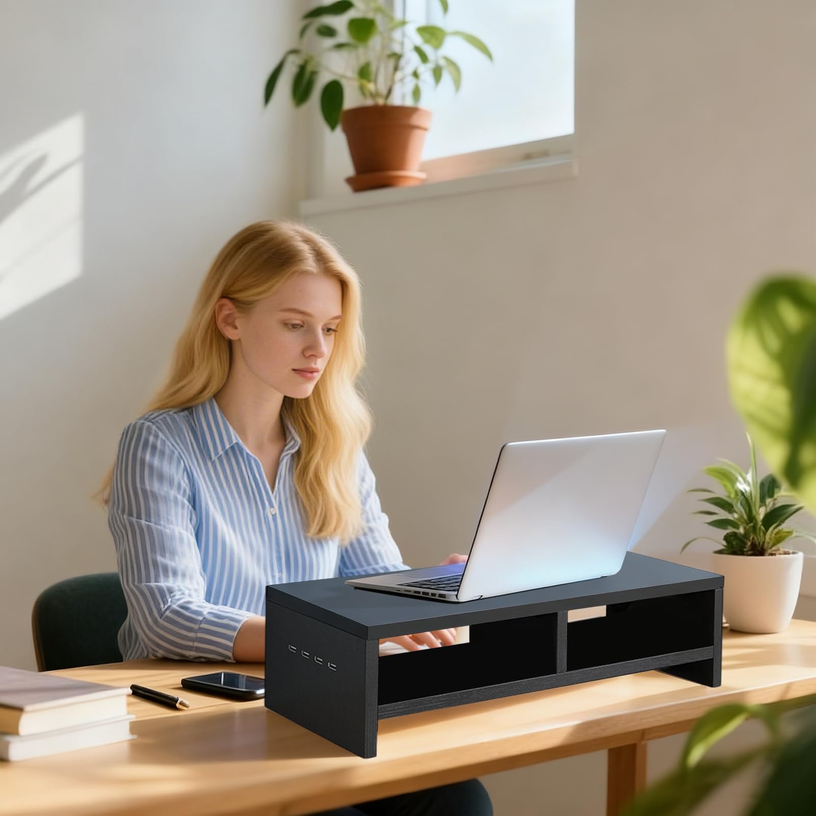 Supporto Alzaschermo Per Monitor Organizzatore Scrivania | Ripiano Da Tavolo Per Monitor Con Spazio Di Archiviazione Per Computer Portatile Elettronica Ufficio Domestico Studio Lavoro