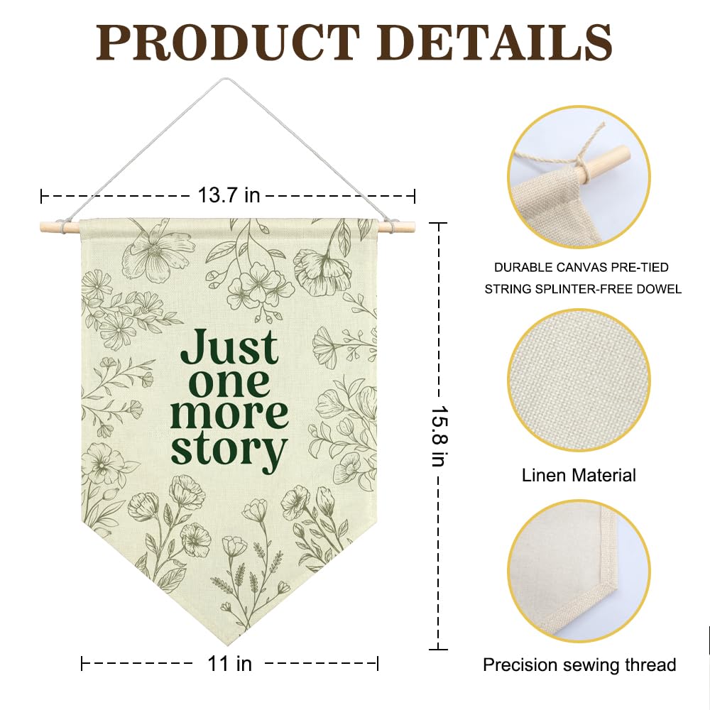 AGMDESIGN Just One More Story Canvas Hanging Pennant Flag Banner, Reading Children's Room Decor, Home Nursery Classroom Library Bedroom Flag Decor, Retro Reading Corner Decor, Reading Lovers Gifts