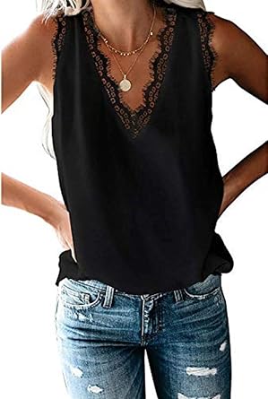 HARHAY 2023 Womens Lace Trim V Neck Tank Tops Lightweight Fashionable Summer Sleeveless Blouses