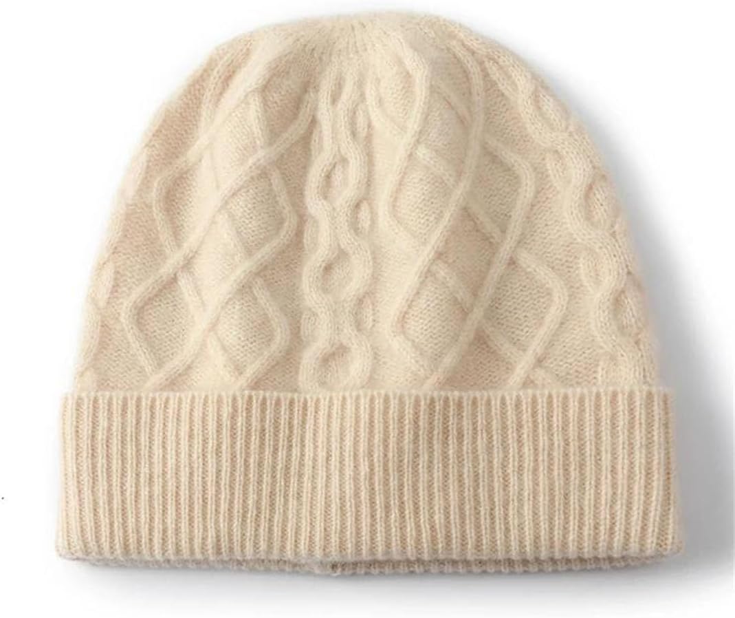 Women Merino Wool Knitted Thick Warm and Soft Outdoor Solid Beanie Caps Hats