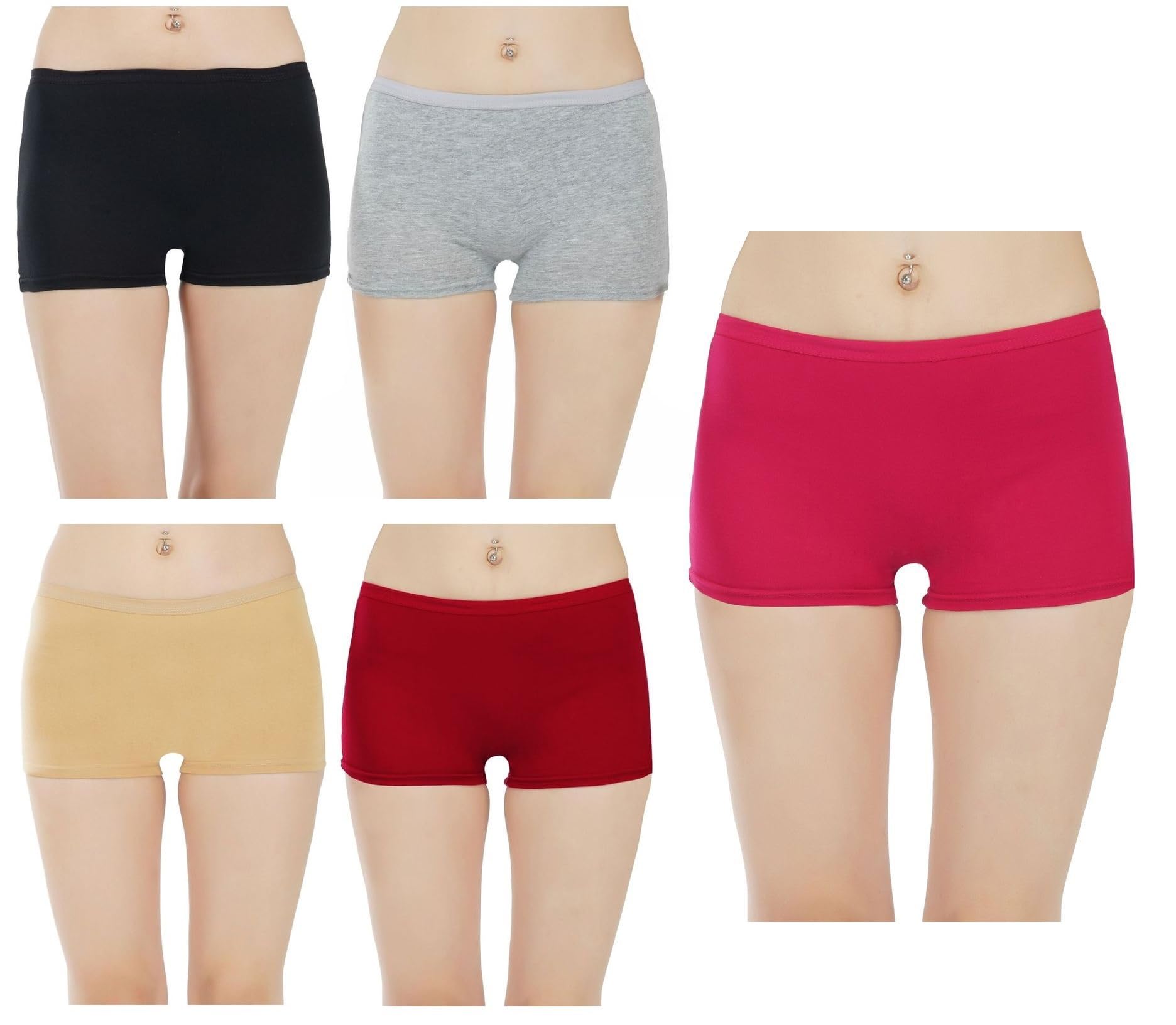 Pure Cotton Seamless Plain Solid Boyshort Panties for Women Underwear Briefs Low-Waist Boyshorts Stylish Undergarments | Boy Shorts for Girls (Multi-Color), Pack of 5
