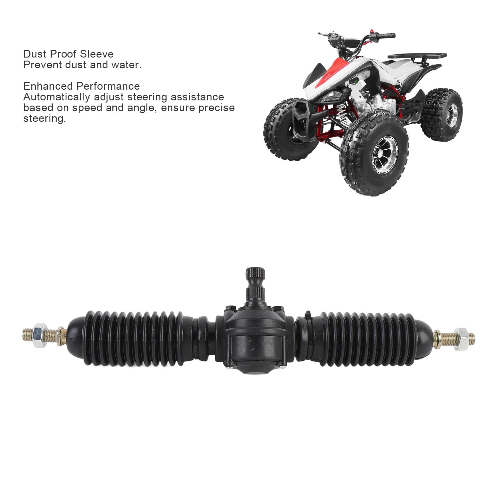 Zespół Drążka Kierowniczego i Zębnika 30T 14mm 330mm, Tuleja Odporna na Kurz ze Stopu Stali z Hydraulicznym Wspomaganiem Kierownicy, do Wymiany Gokarta DIY ATV UTV Quad