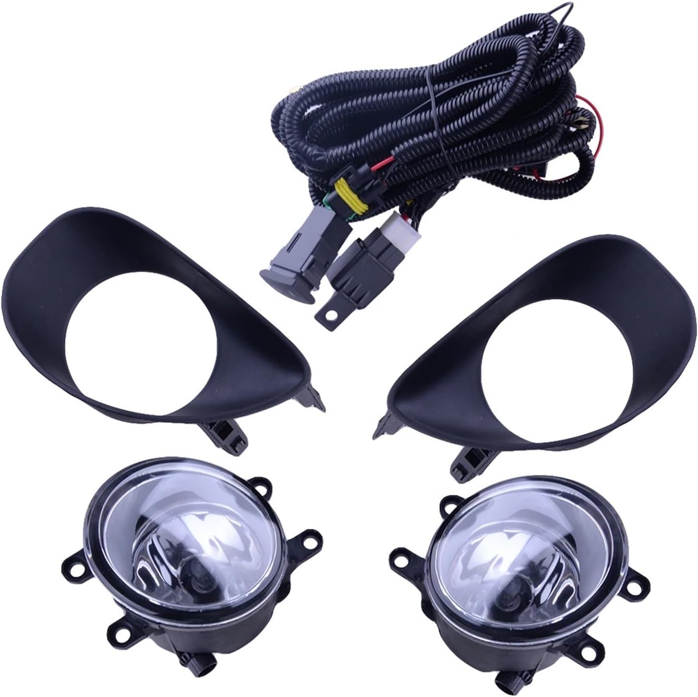 Clear Lens Front Left Right Bumper Fog Light Lamp Frame Harness Switch Kit 12V 55W Compatible with Toyota Yaris Hatchback 2006 2007 2008