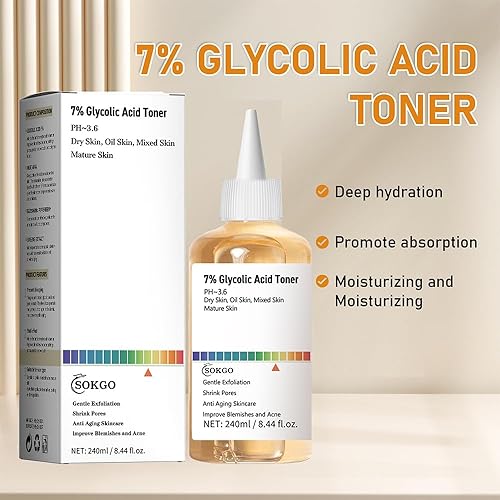 Miniatura 2 de Tónico exfoliante de ácido glicólico al 7%, tónico facial exfoliante, tóner minimizador de poros, piel suave, tono uniforme, fórmula hidratante