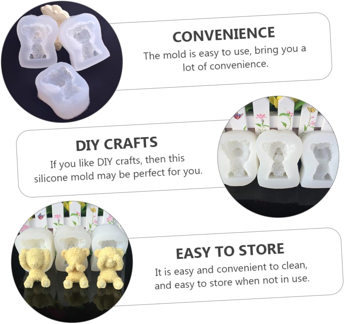3 Pcs Silicone Bear Shape Cake Baking Mold for Birthday Party | Crystal Epoxy Molds, Easy to Use and Wash, Practical Bake Tool, Home Bakeware Set