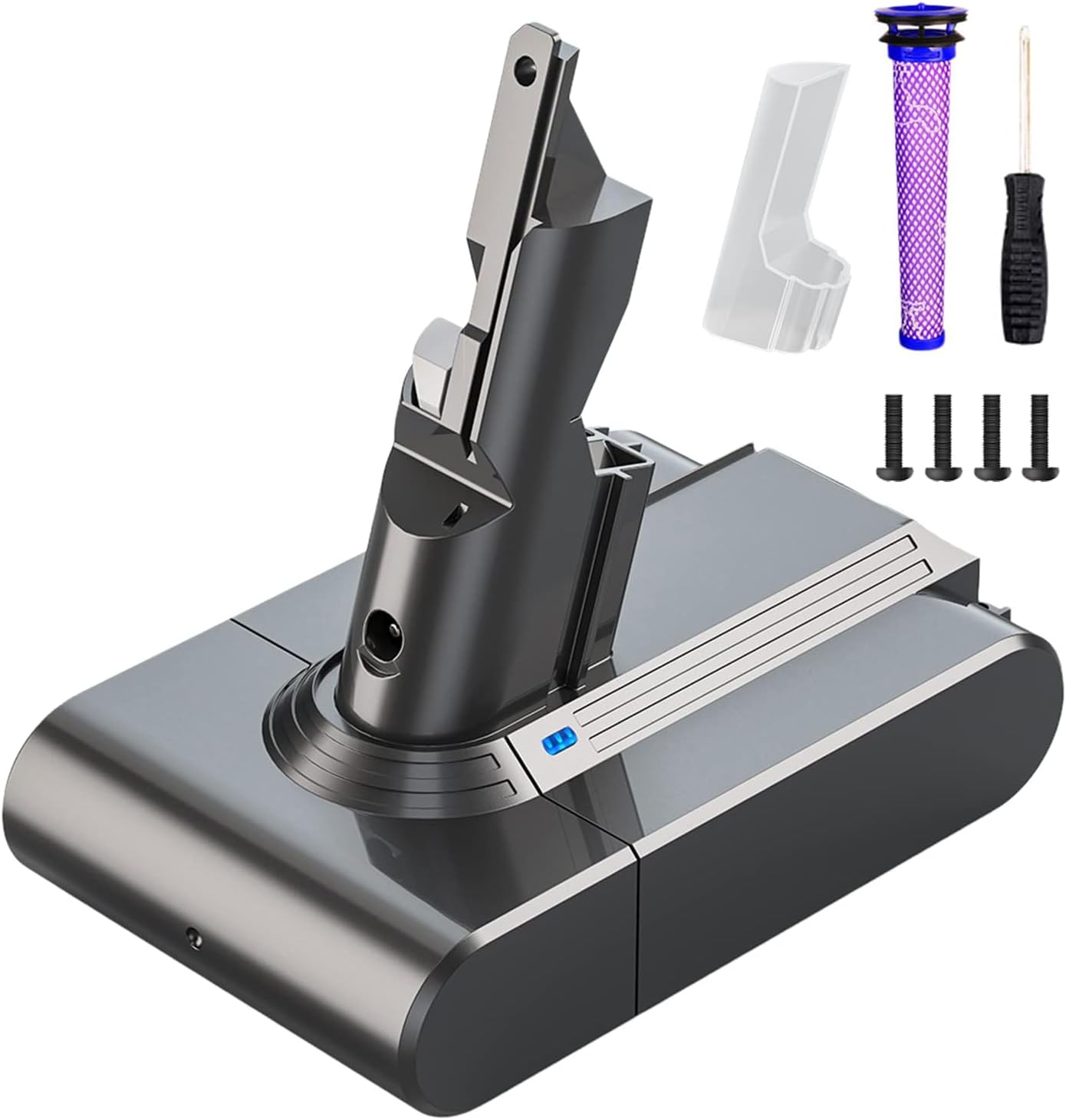 BuTurePre 6000mAh Replacement Battery for Dyson V7 Battery SV11 Compatible with Dyson SV11 V7 Animal, Fluffy, Trigger, Motorhead, Mattress 21.6V Li-ion with Pre-Filter, 4 Screws, and Screwdriver